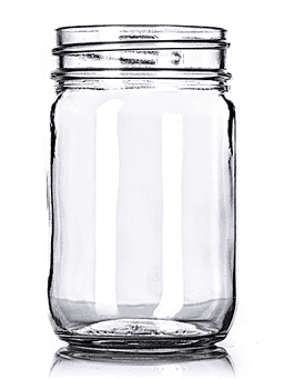 Clear glass jar with wide mouth and threaded neck for jam and jelly packaging