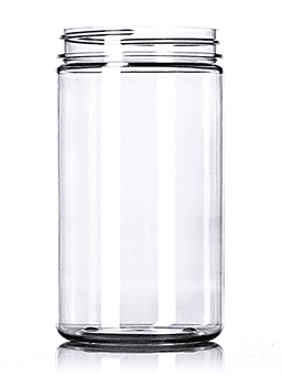 Clear straight-sided jar with threaded neck for pet treats or food packaging