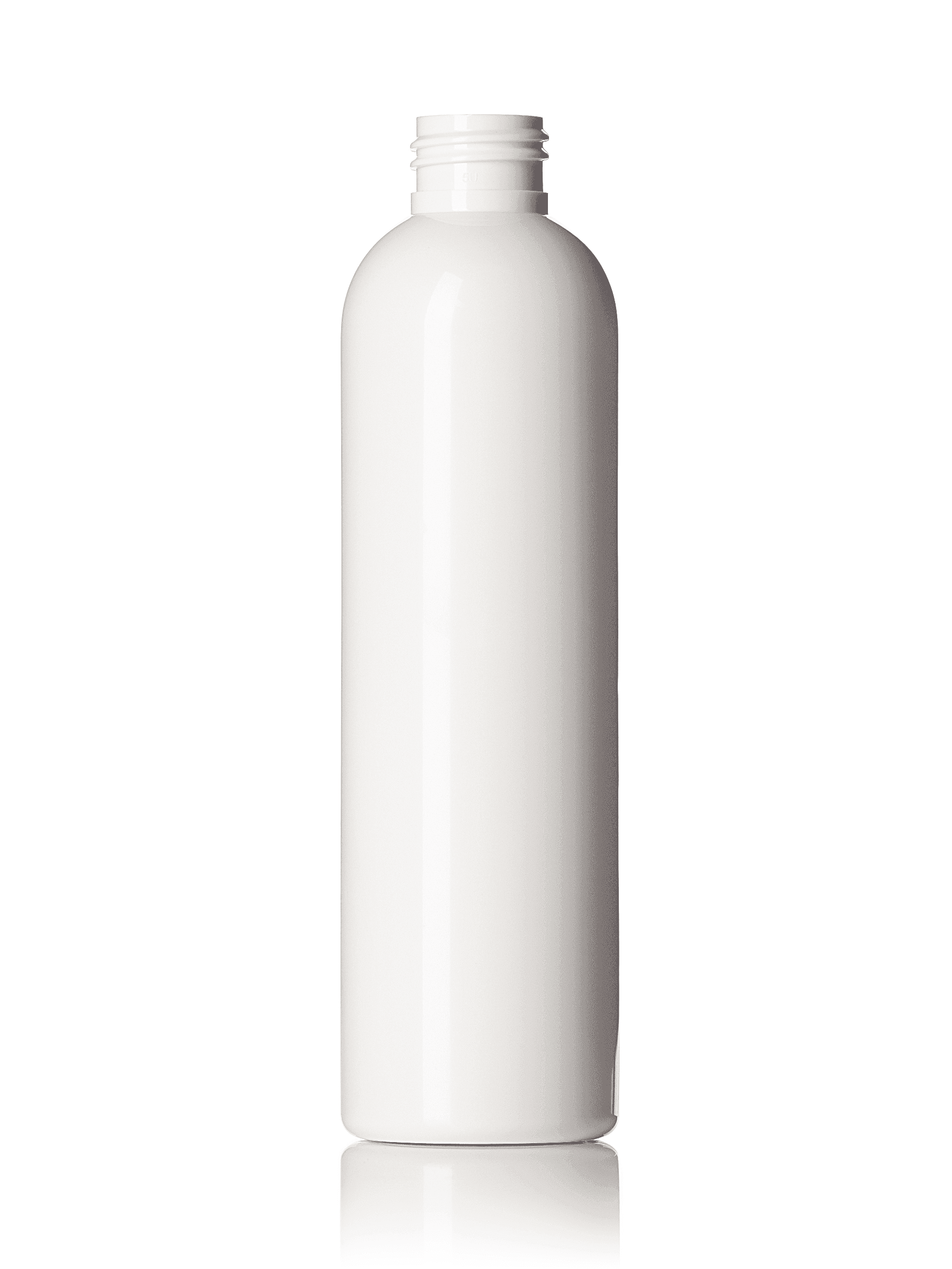 Tall white plastic bottle with narrow neck for pet grooming products